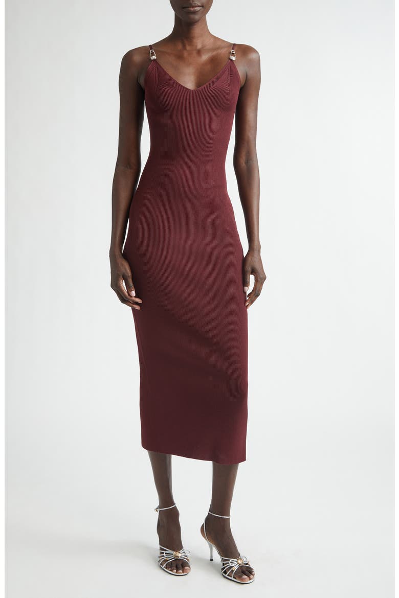 Safety Pin Rib Knit Midi Dress, Main, color, BURGUNDY