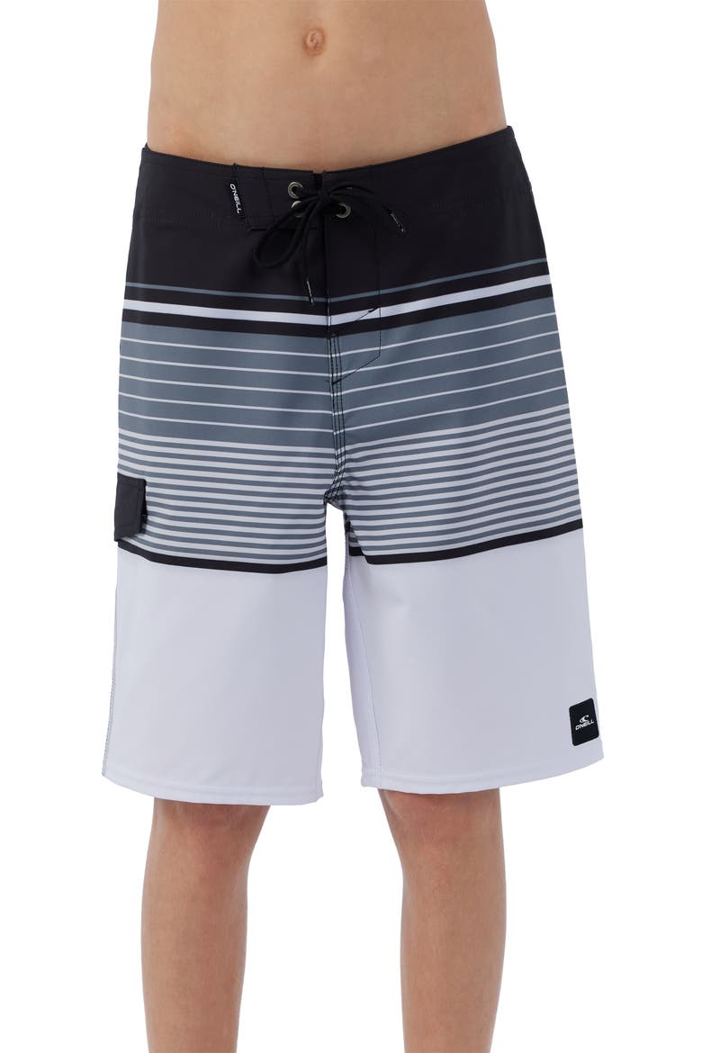 Kids' Lennox Stripe Board Shorts, Main, color, WHITE