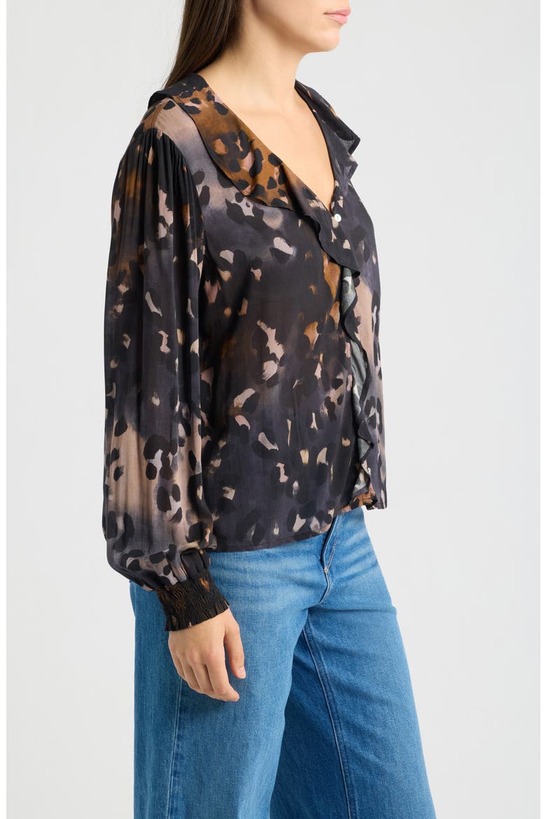 Ruffle Front Button Top, Alternate, color, NOCTURNE LEOPARD