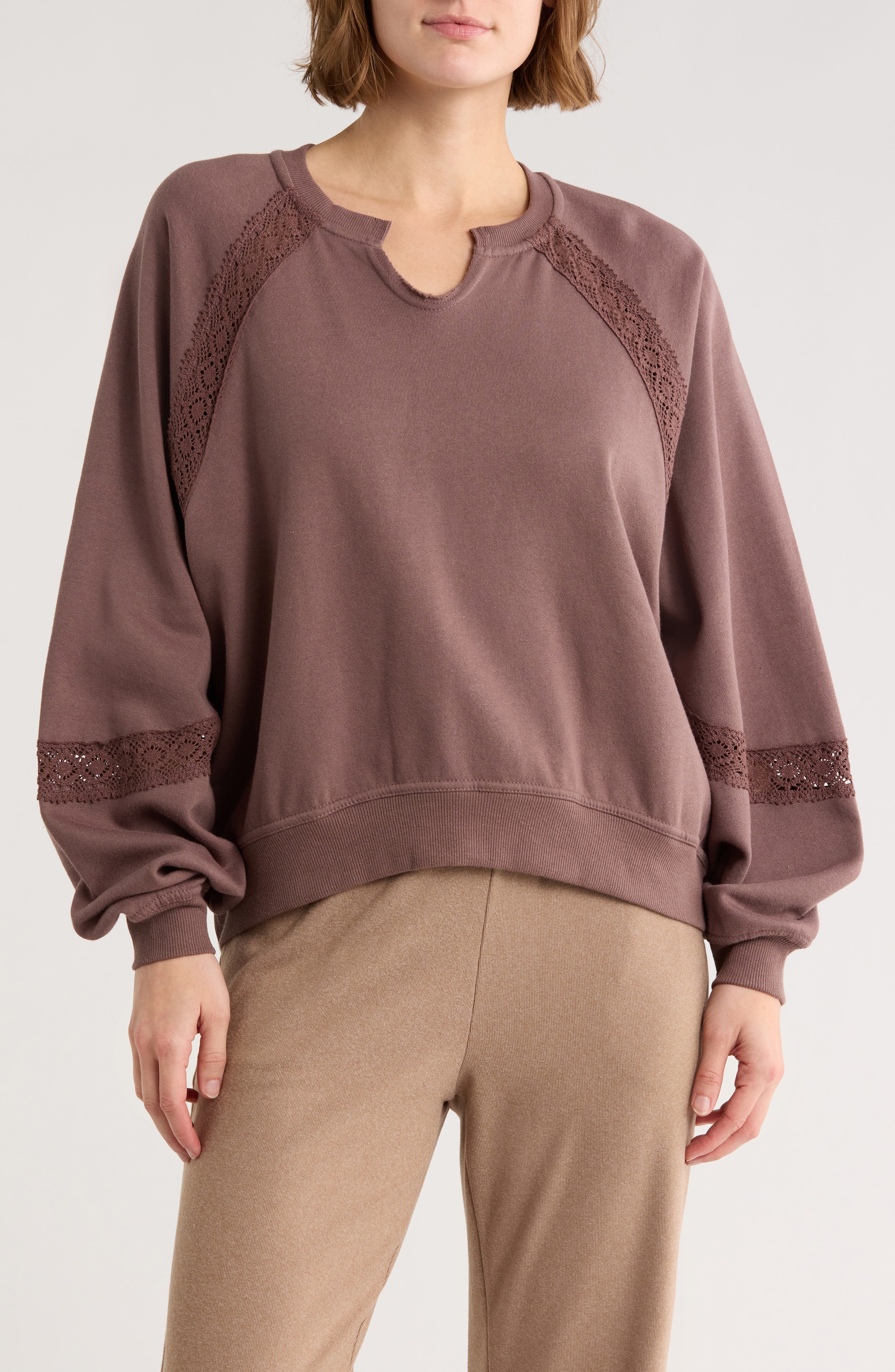 Jessica Simpson Lace Fleece Split Crewneck Sweatshirt
