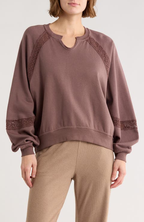 Lace Fleece Split Crewneck Sweatshirt