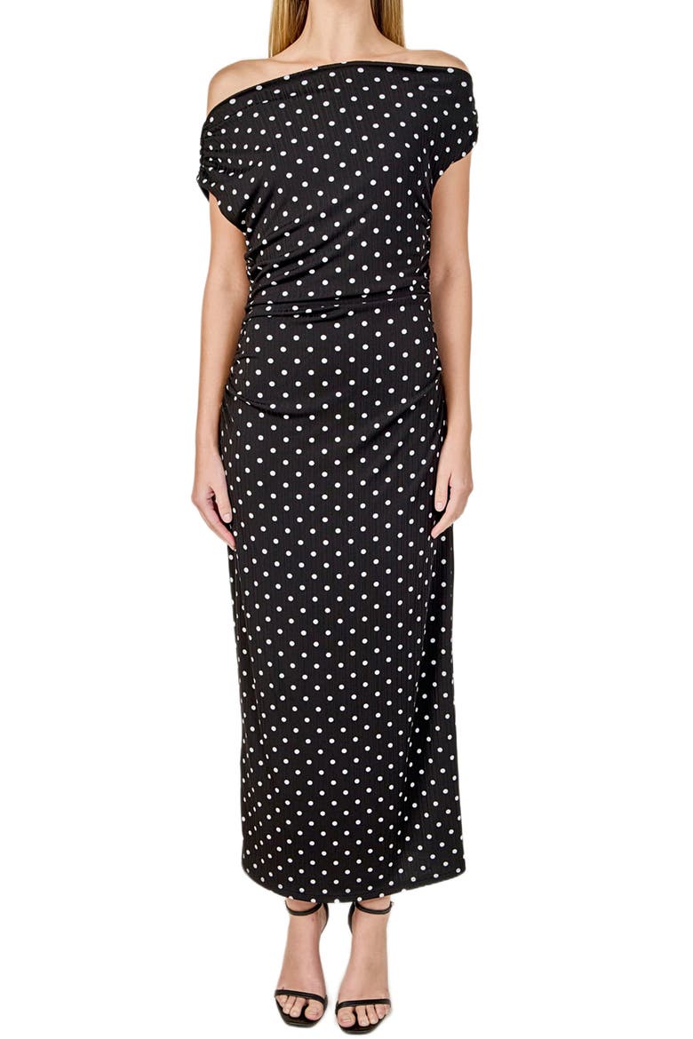 Asymmetric Polka Dot Column Dress, Main, color, BLACK/ WHITE DOT