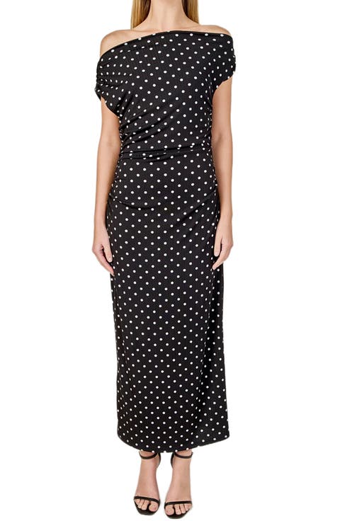 Asymmetric Polka Dot Column Dress