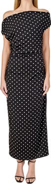 Endless Rose Asymmetric Polka Dot Column Dress