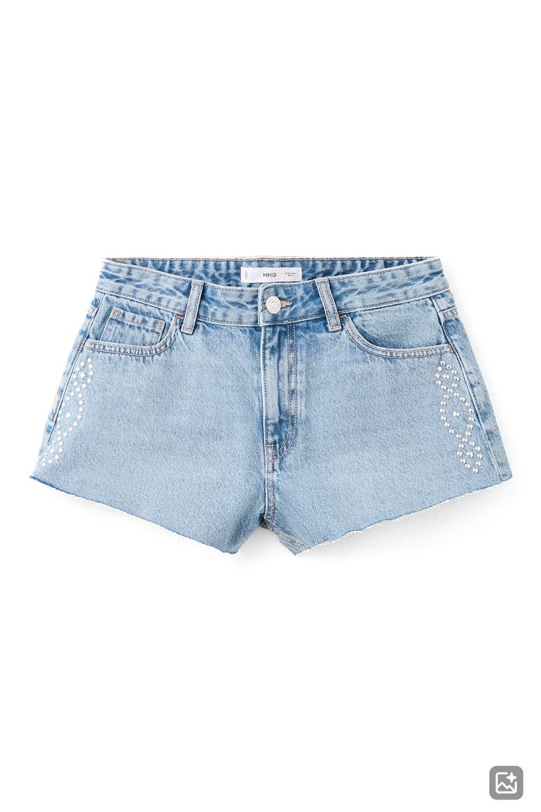 Studded Denim Cutoff Shorts, Alternate, color, MEDIUM BLUE