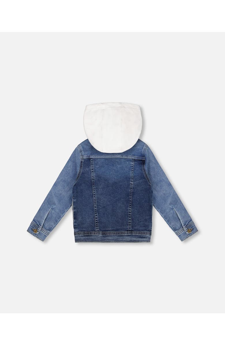 Deux par Deux Boy's Denim Jacket With French Terry Hood White And Denim Blue, Alternate, color, 