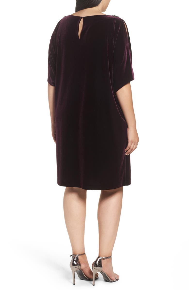 Alex Evenings Embellished Velvet Shift Dress, Alternate, color, 