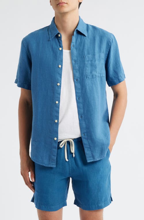 Alex Crane Ola Linen Short Sleeve Button-up Shirt In Blue