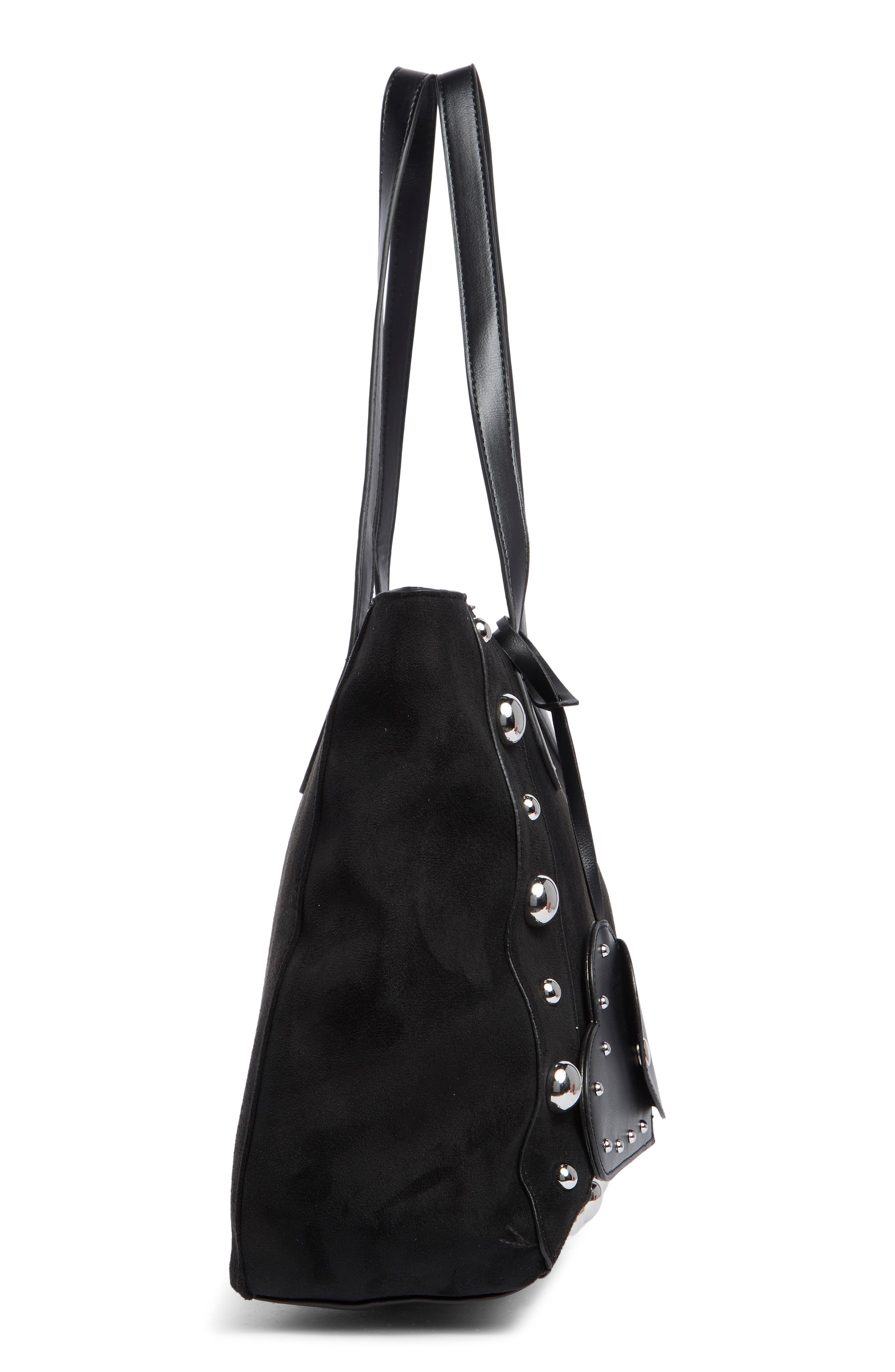 Faux Suede Studded Tote, Alternate, color, BLACK