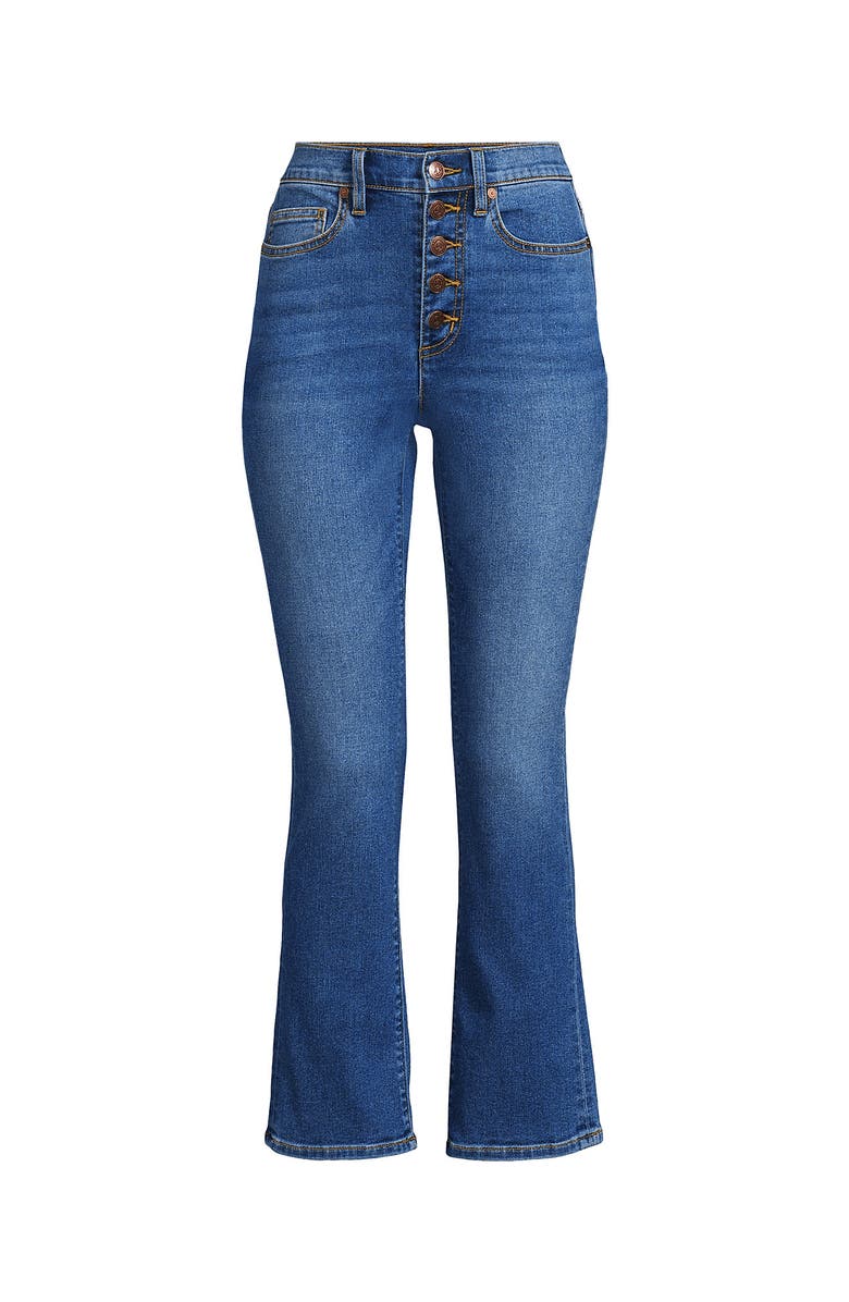 Lands' End High Rise Denim Button Front Kick Flare Crop Jeans, Alternate, color, Indigo Tide Blue