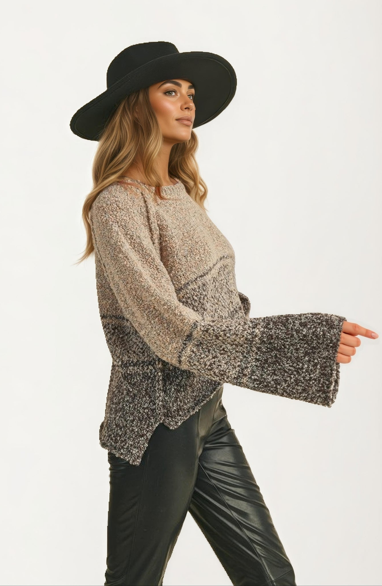 Knit and Lounge Textured Gradient Knit Flare Sleeve Pullover Sweater, Alternate, color, Beige Gradient