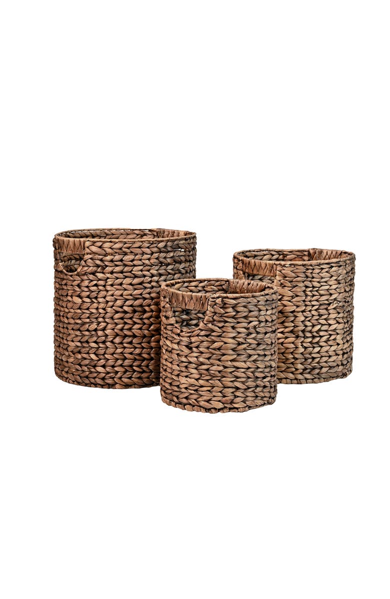 HAPPIMESS Avery Bohemian Cottage Handwoven Hyacinth Cylinder Nesting Baskets with Handles,, Alternate, color, Brown