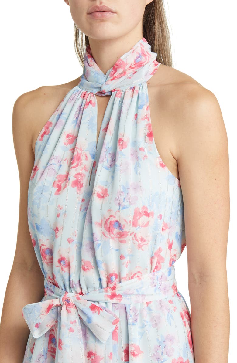 Anne Klein Metallic Floral Print Sleeveless Dress, Alternate, color, 