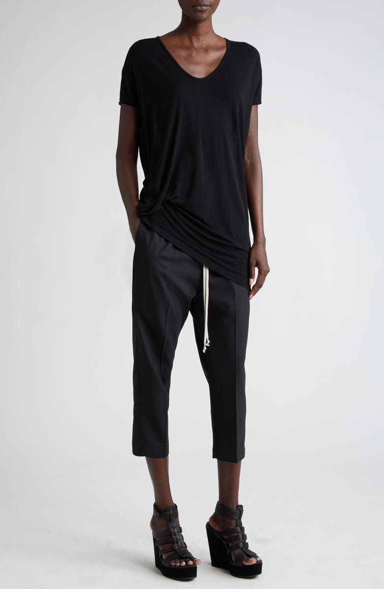 Rick Owens Hiked Asymmetric Drape Detail Jersey T-Shirt, Alternate, color,