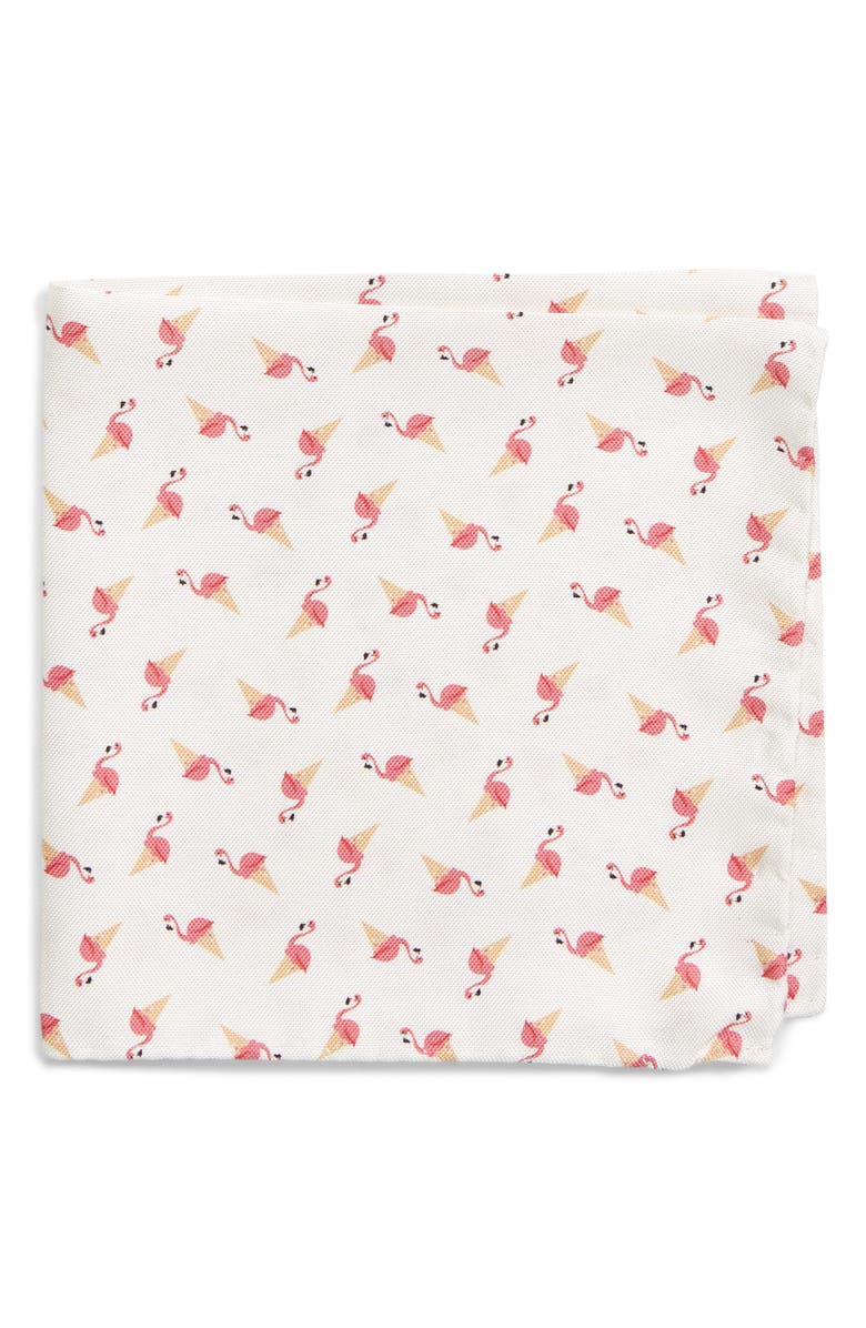 Eton Flamingo Silk Pocket Square, Main, color, 