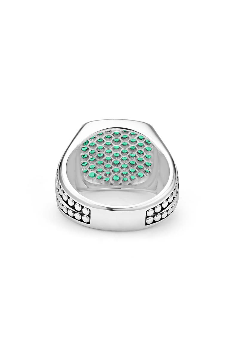 Anthem Pavé Diamond Signet Ring, Alternate, color, SILVER/ EMERALD
