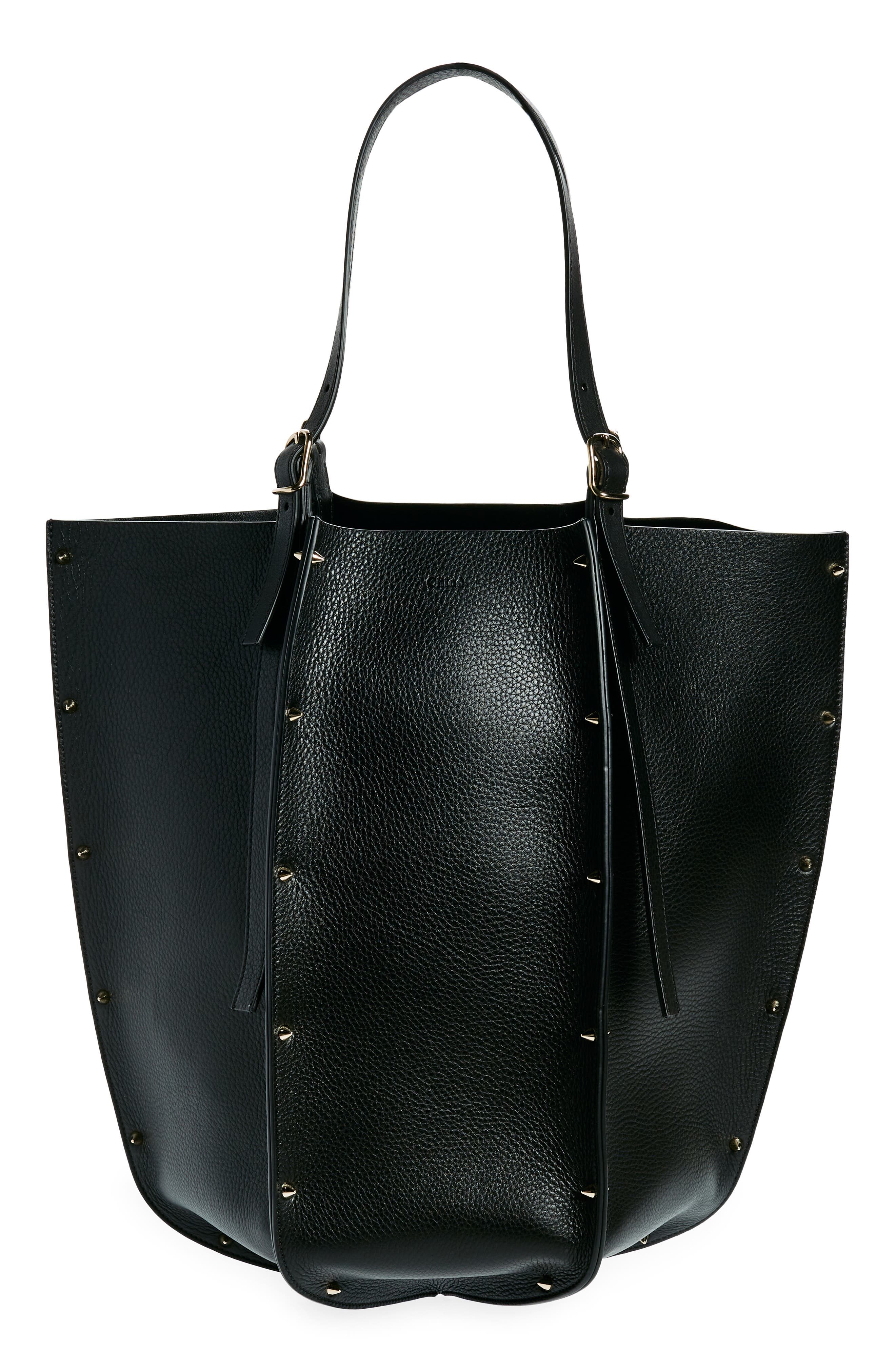 Chloé Carmela Spike Stud Leather Tote, Main, color, 