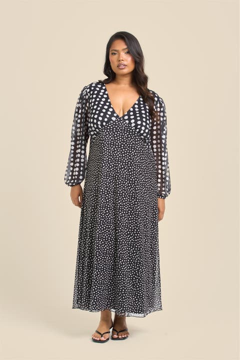 Long Sleeved Polka Dot Midi Dress