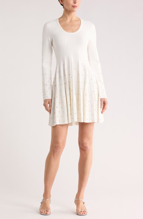 Prue Embellished Long Sleeve Fit & Flare Dress