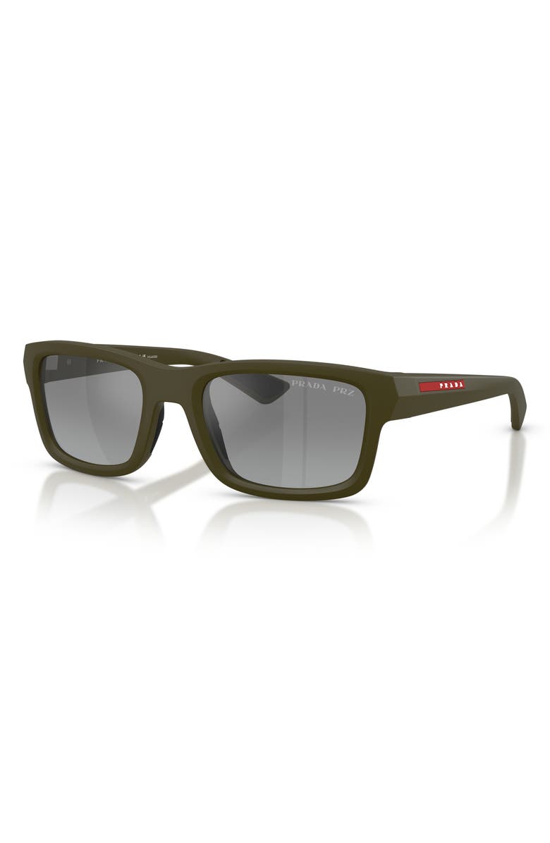 Prada Linea Rossa 54mm Polarized Gradient Irregular Sunglasses, Alternate, color, Matte Green / Grey Silver