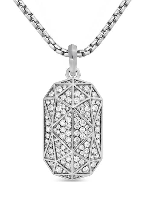 Torqued Faceted Amulet in Sterling Silver with Pavé Diamonds