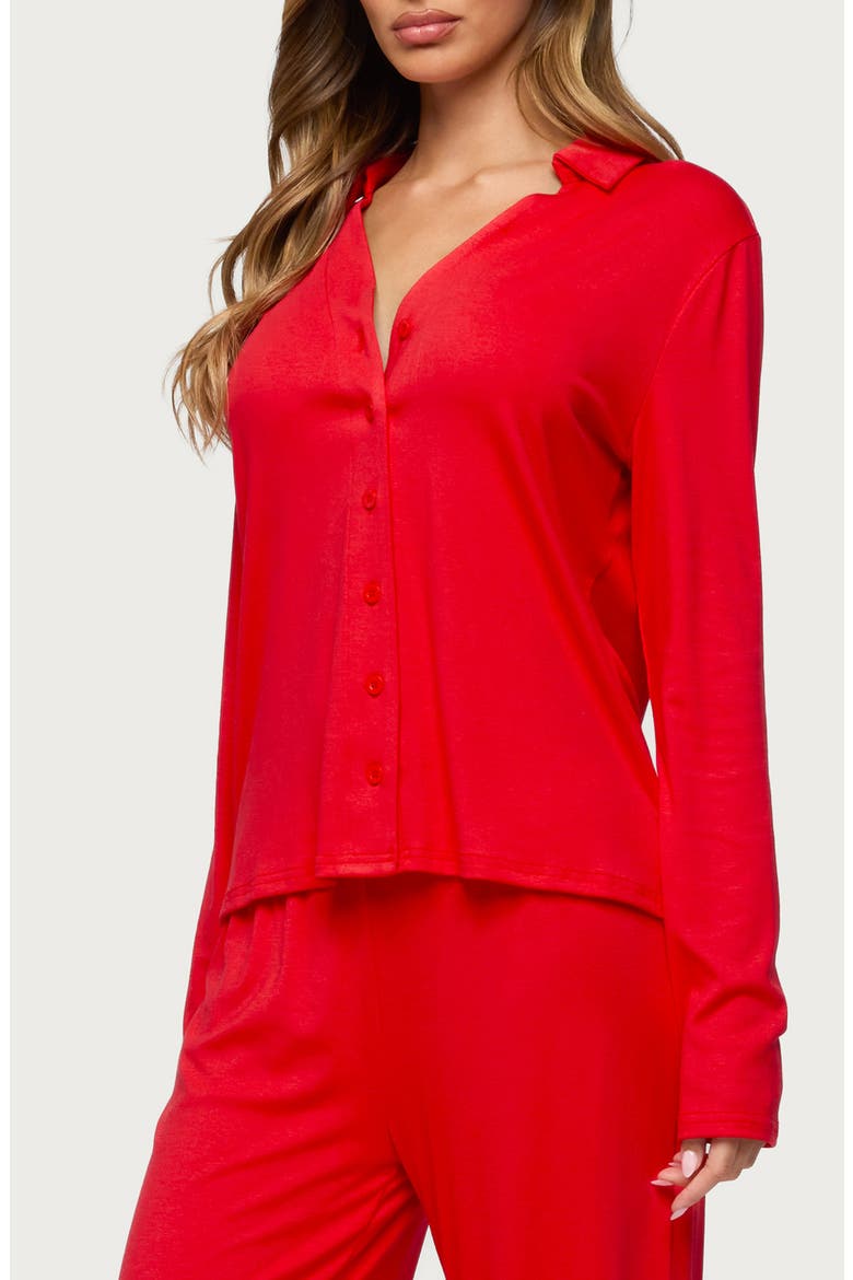 Justina Lounge Button-Up Top, Alternate, color, RED