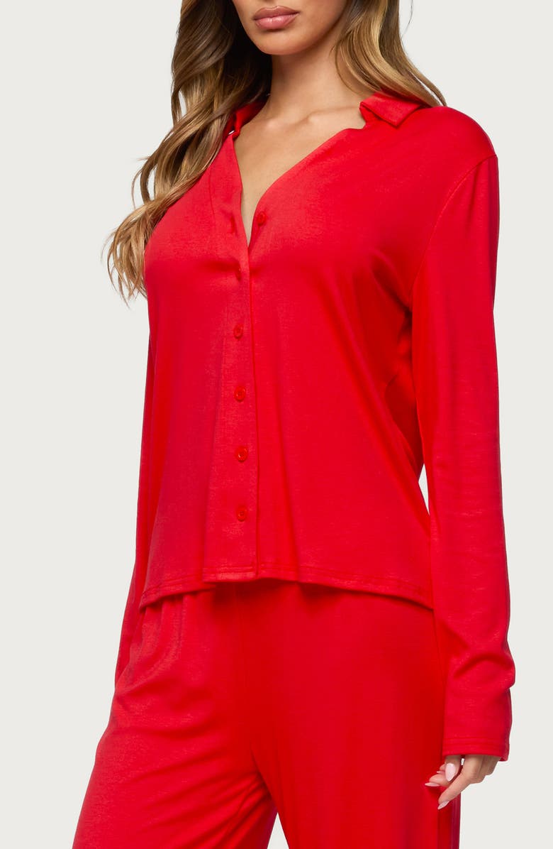 EDIKTED Justina Lounge Button-Up Top, Alternate, color,