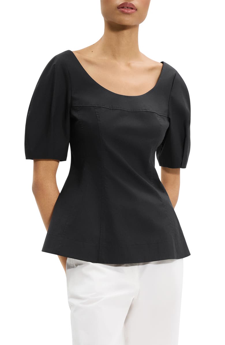 Theory Puff Sleeve Scoop Neck Shirt, Alternate, color, Black