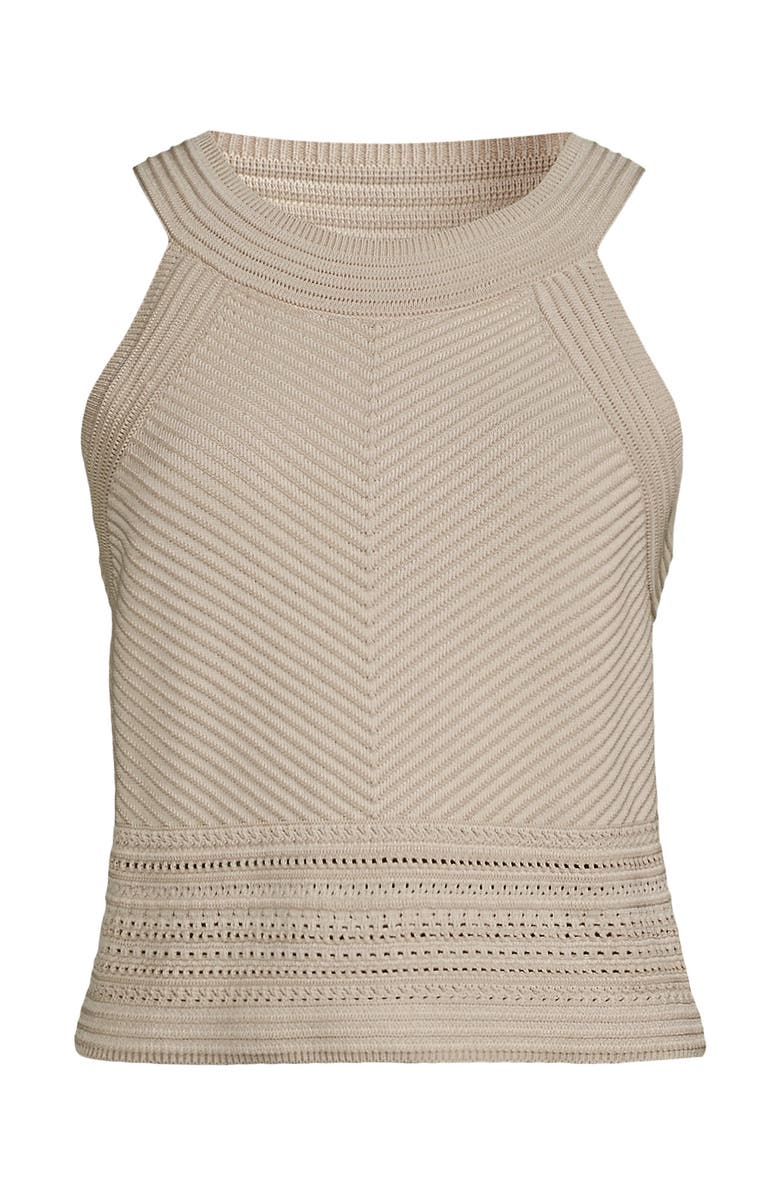 Lands' End Gassed Cotton Pointelle Halter Top Sweater Set Top, Alternate, color, Blush Whisper