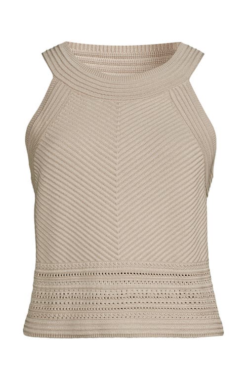 Lands' End Gassed Cotton Pointelle Halter Top Sweater Set Top In Neutral