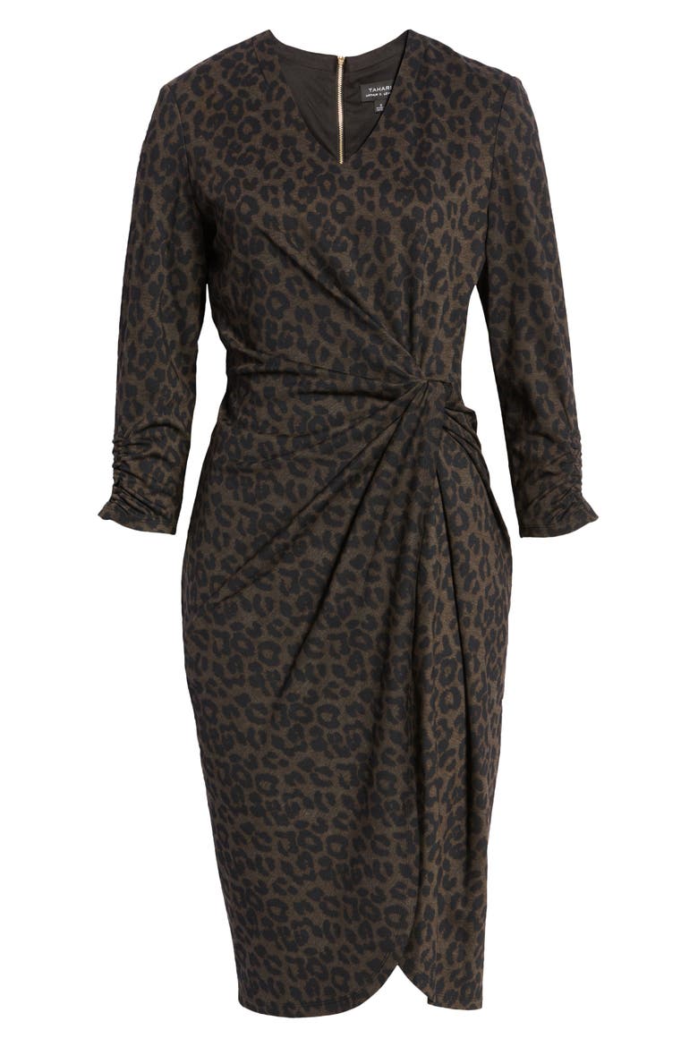 Plaid V-Neck Sheath Dress, Alternate, color, LEOPARD