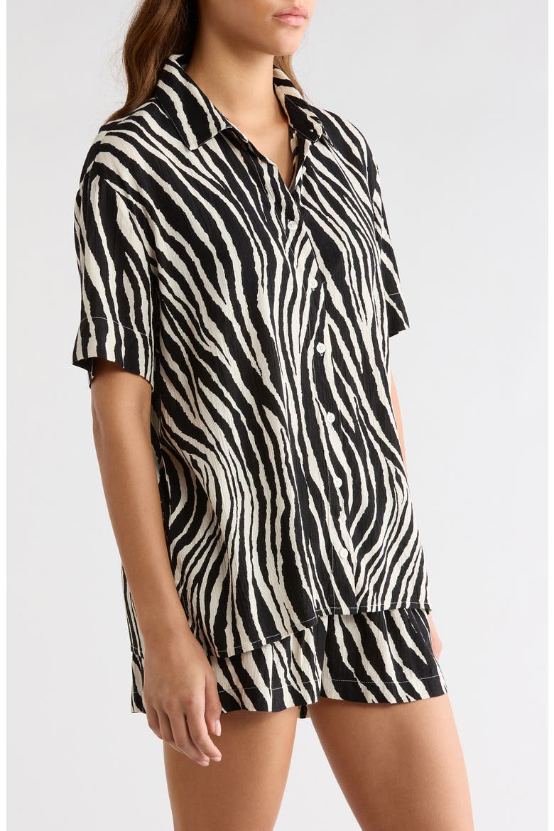 Short Sleeve Button-Up Cover-Up Shirt, Alternate, color, BLACK ZEBRA