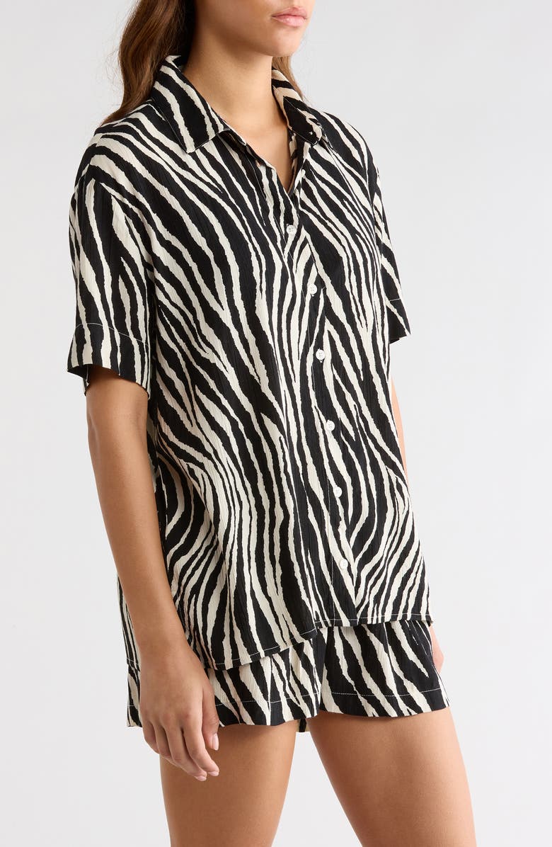 Elan Short Sleeve Button-Up Cover-Up Shirt, Alternate, color, Black Zebra