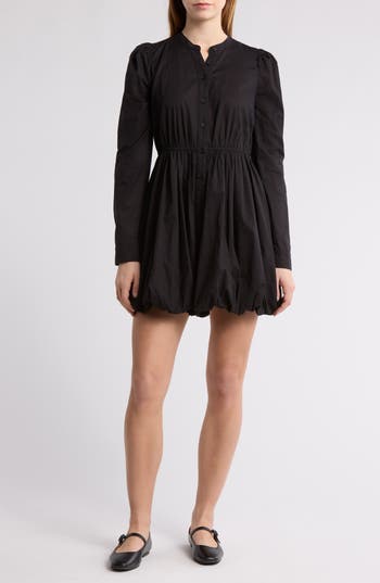 Wishlist Bubble Hem Long Sleeve Minidress In Black