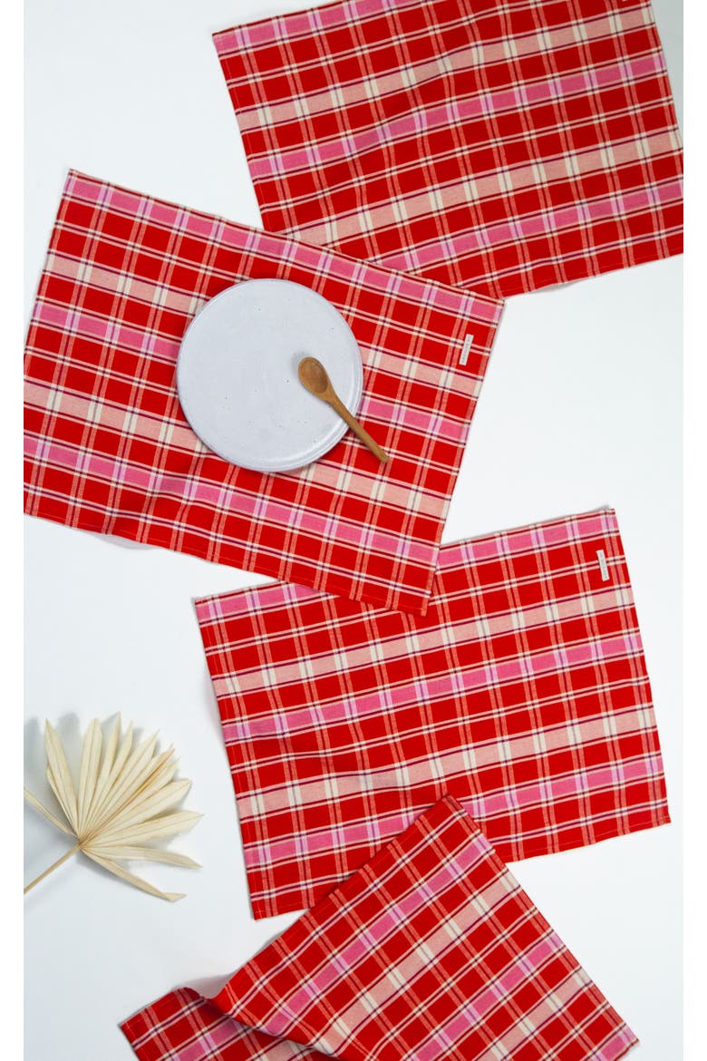 Set of 4 Handwoven Holly Cotton Placemat, Main, color, Red Stripes