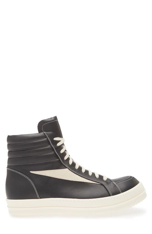 Rick Owens Hollywood Vintage Panelled Leather Hi-top Sneakers In Black/milk/milk