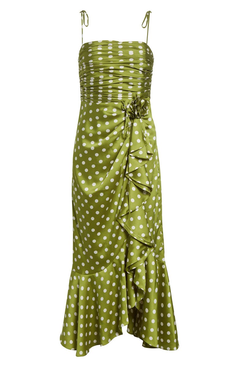 Cinq à Sept Camille Polka Dot Midi Dress, Alternate, color, Pickle/ Ivory