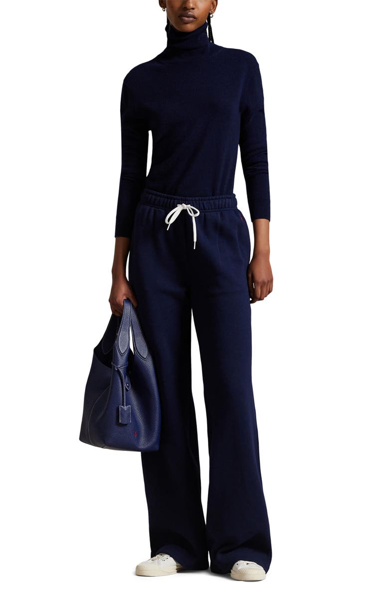 Polo Ralph Lauren Cotton Blend Fleece Wide Leg Sweatpants, Alternate, color, Cruise Navy