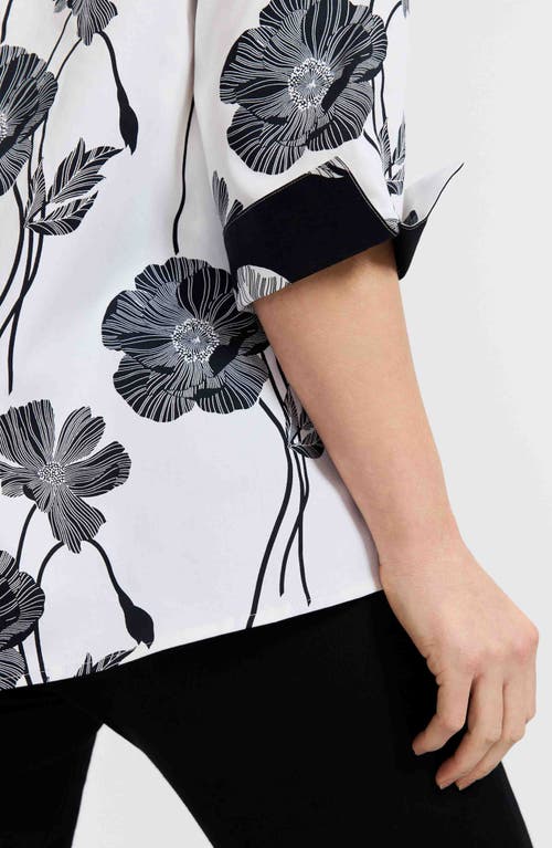 Foxcroft Agnes Poppy Print Three-quarter Sleeve Popover Top