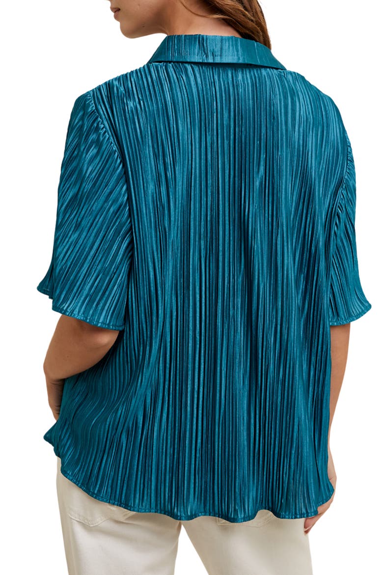 Pleated Satin Shirt, Alternate, color, TEAL