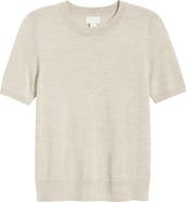 Caslon® Short Sleeve Merino Wool Blend Sweater Top