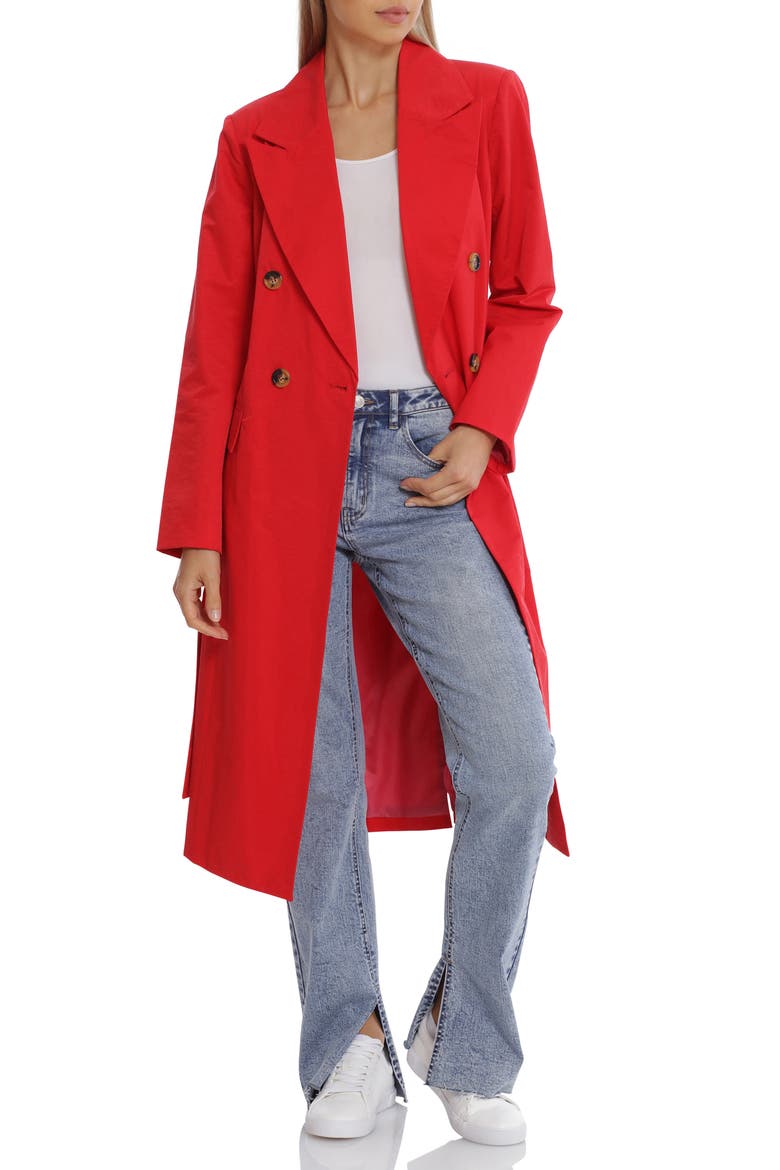 Longline Cotton Blend Trench Coat, Alternate, color, CHERRY