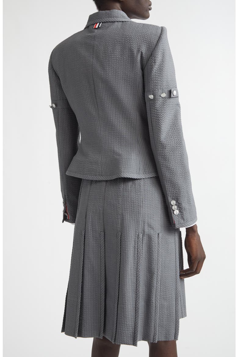 Crop Sculpted Shoulder Wool Seersucker Jacket, Alternate, color, LIGHT GREY