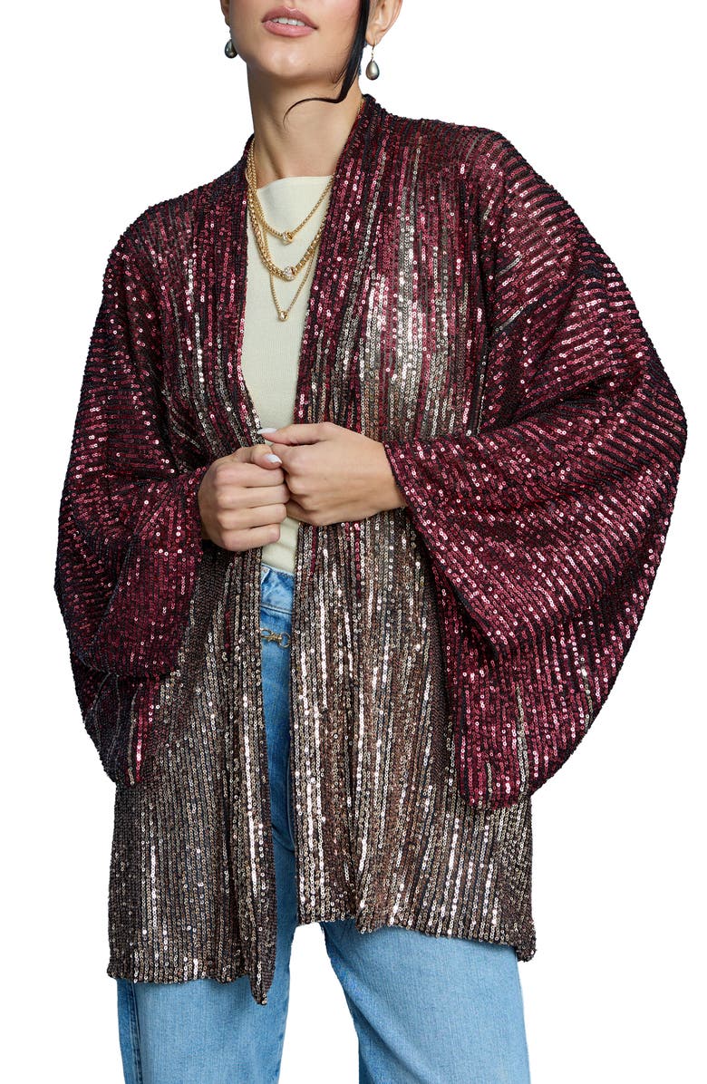 SAACHI Sequin Party Duster, Main, color, Burgundy Multi