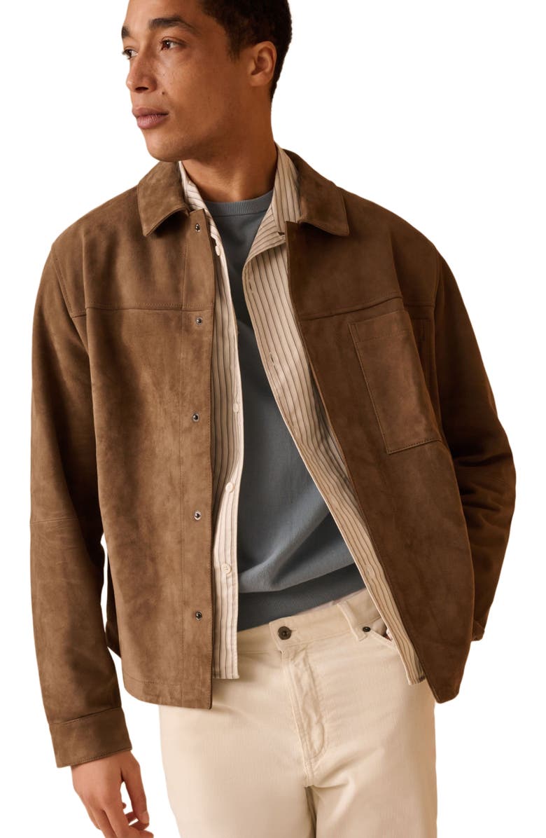 Onia Suede Work Overshirt, Alternate, color, Doe