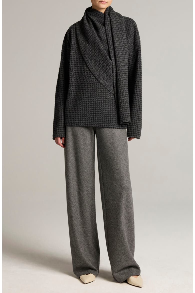Houndstooth Draped Scarf Sweater, Alternate, color, GREY COMBO