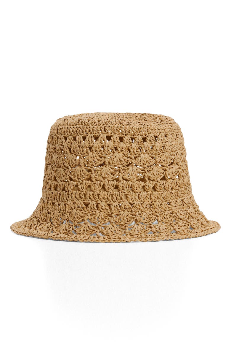 MANGO Woven Straw Bucket Hat, Main, color,