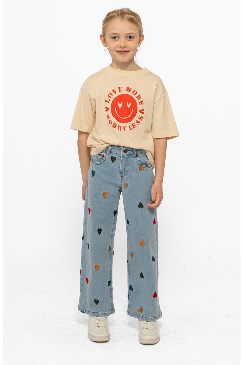 Kids' Nedda Wide Leg Jeans, Alternate, color, LIGHT BLUE DENIM EMBROIDERY