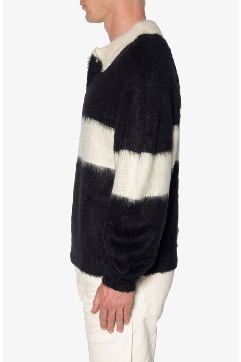 Stripe Cotton Rugby Sweater, Alternate, color, BLACK/ WHITE
