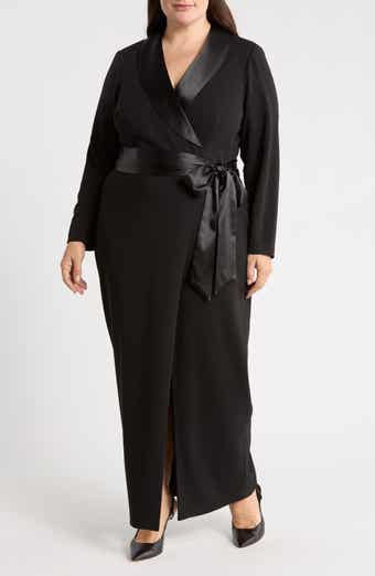 Satin Collar Tuxedo Wrap Gown